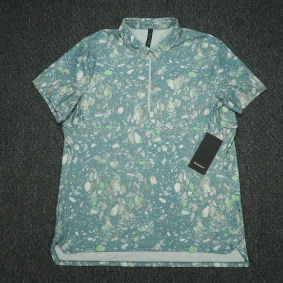 Lululemon Shirt Men Extra Large Blue Ventilated Tennis Polo Striped Short Sleeve